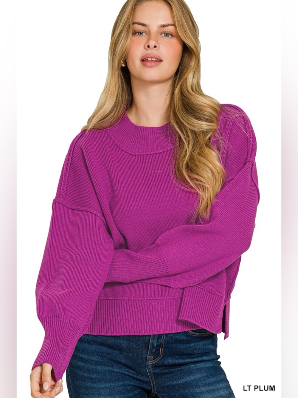 Zenana Wide Neck Band Drop Shoulder Sweater